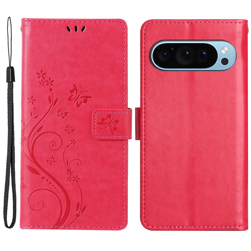 For Google Pixel 9 Pro/Pixel 9 Case Leather Butterfly Floral Design Flip Wallet Phone Cover