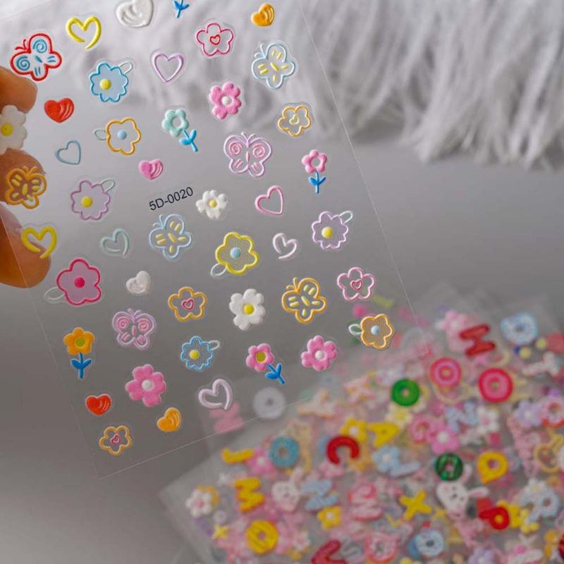 3 Sheet 5D Resin Floral & Butterfly Nail Stickers,2pcs 5D Self-Adhesive Embossed Flower Nail Stickers,Floral Slider Nail Decor Nail Art Supplies DIY