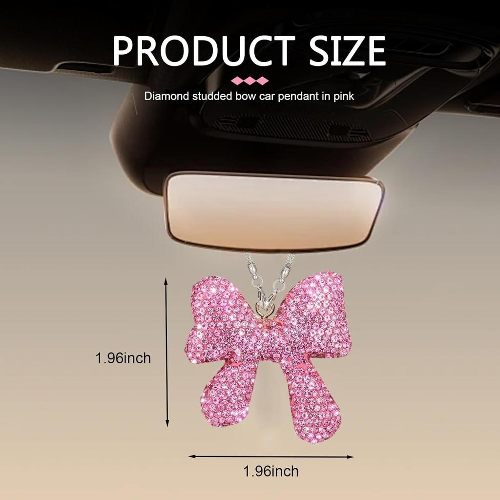 Bling Car Rearview Mirror Hanging Ornament, Charming Elegant Rearview Mirror Pendant Decoration, Sparkling Rhinestone Bow Vehicle Interior Accessory,