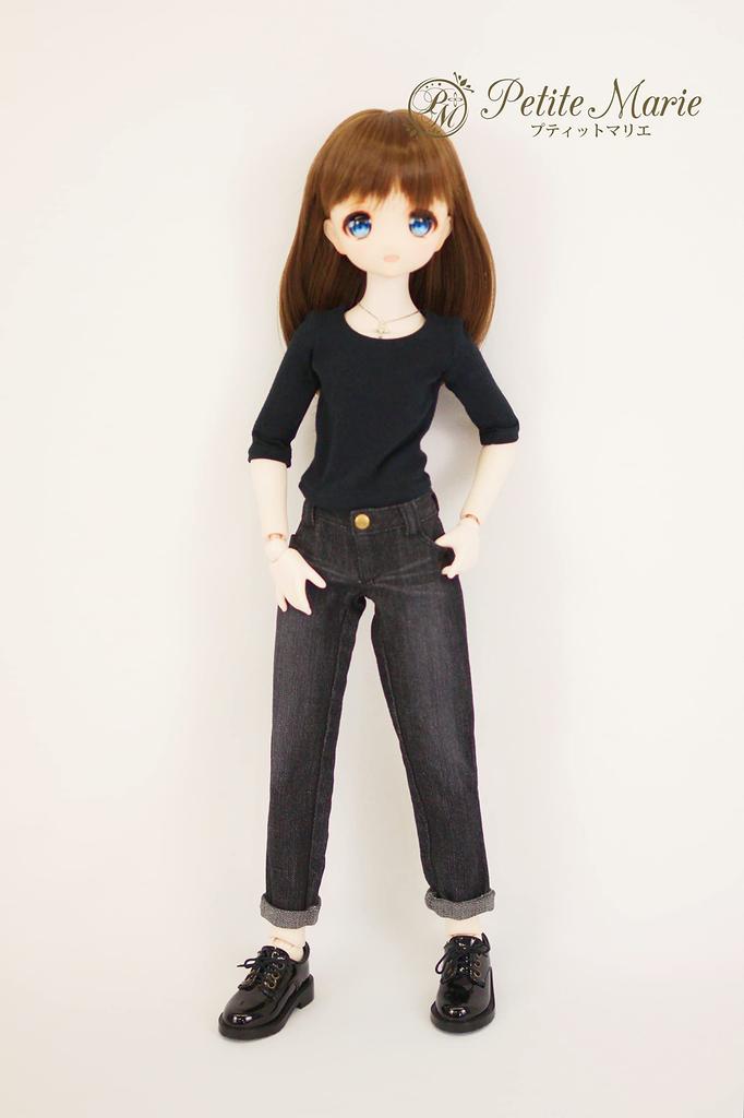 MDD Compatible Okayama Processing Boyfriend Jeans Black KOJIMA Processing Jeans Processing Low Rise Roll Up Stretch Denim Vintage Processing 40cm Doll