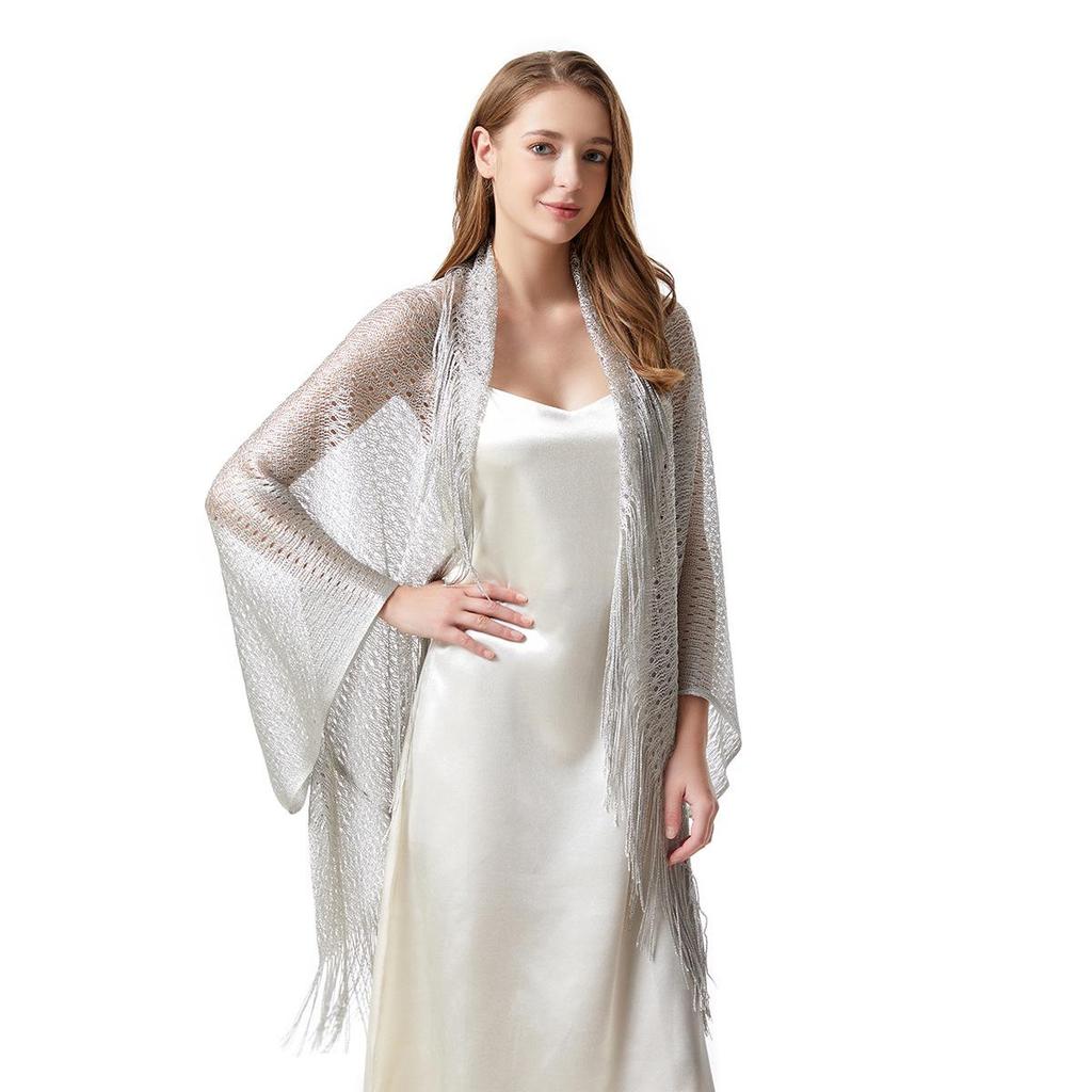 2026 Gold & Silver Sun Protection Batwing Sleeve Cardigan – Light, Tassel, Plus Size, Polyester Shawl