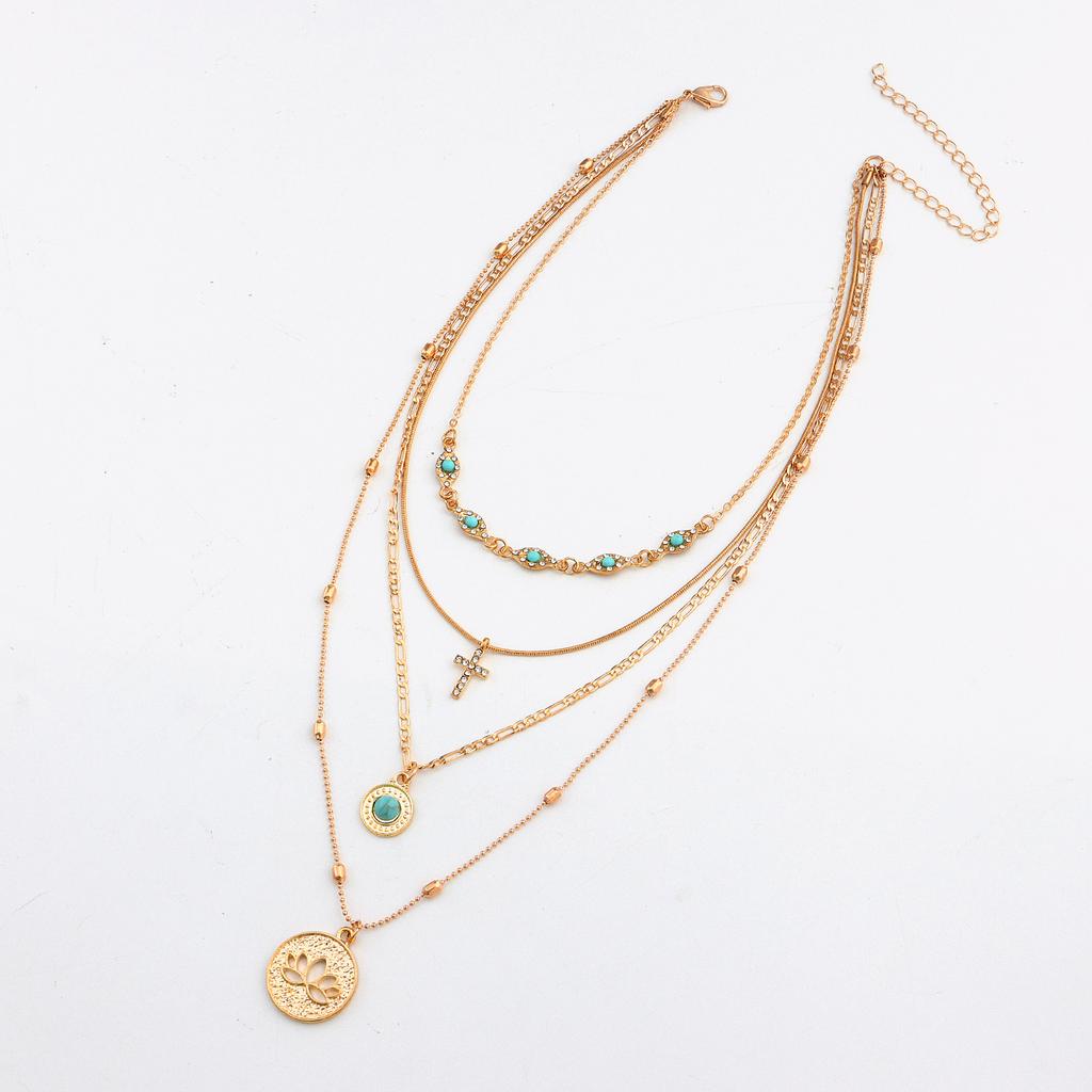 1Pcs Boho Stone Flower Plate Pendant Choker Necklace for Women Vintage Gold Color Adjustable Chain Aesthetic Jewelry Gift
