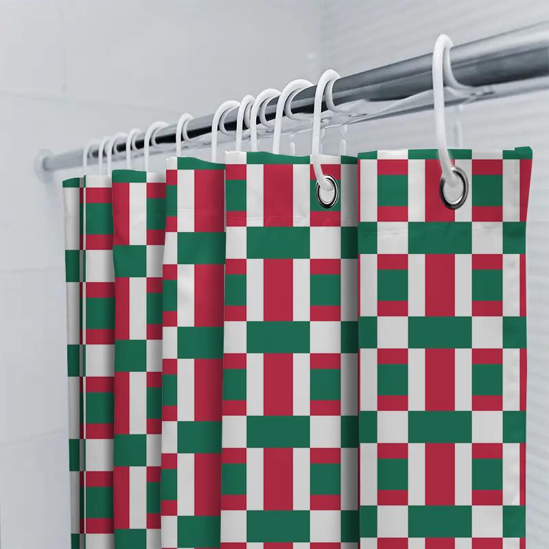 Plaid Waterproof Shower Curtain Rectangular Checkered Bath Mat Decor For Home Bathroom Decoration In Red Green Colors (White Rec