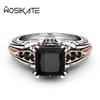 WOSIKATE   CopperRose Gold Plated Square Black Zirconia Ring For Women Fashion Jewellery Engagement Finger Ring Gift
