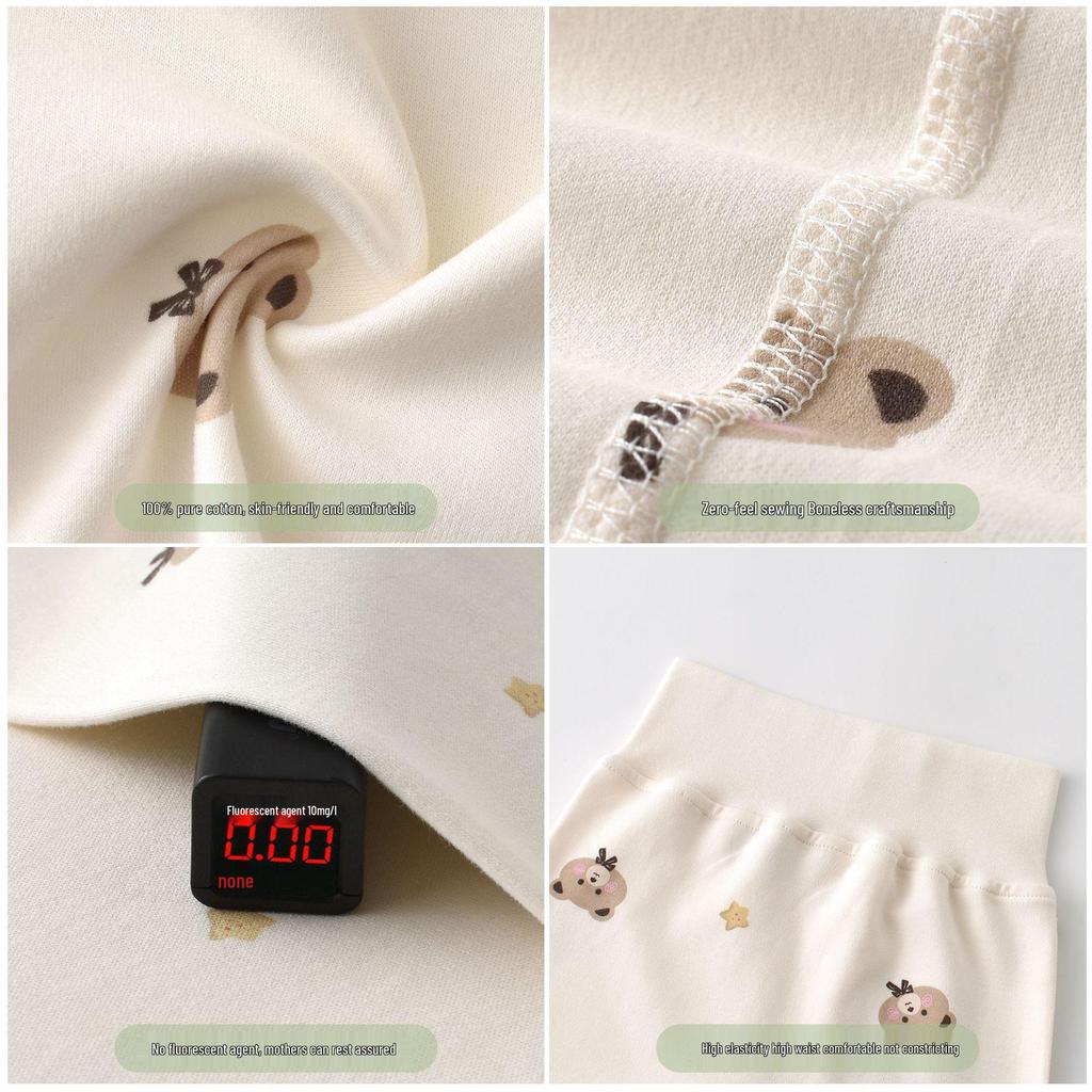 Autumn & Winter Newborn Pure Cotton High-Waisted Belly-Protecting Pajama Set