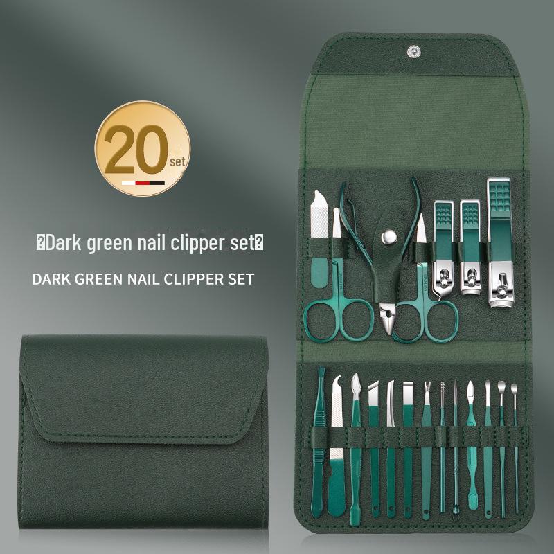 20-Piece Dark Green Stainless Steel Nail Clipper & Manicure Set