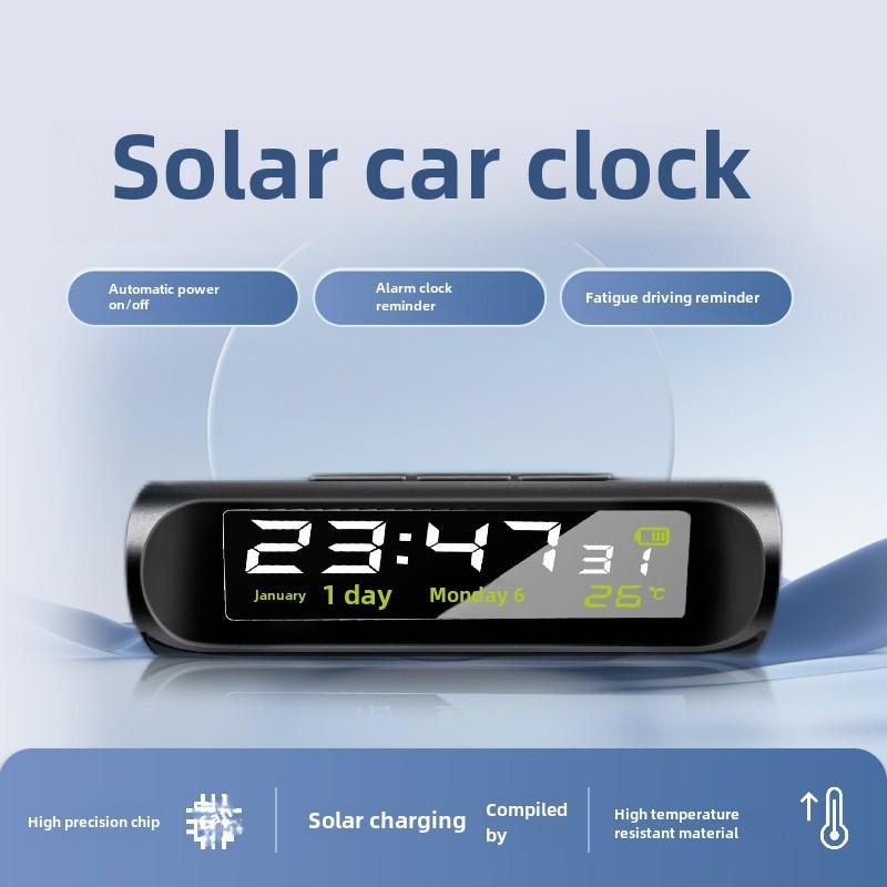 Car Solar Clock with Anti-Drowsiness Alarm, Voice Reminder, Thermometer, and Intelligent LED Lighting