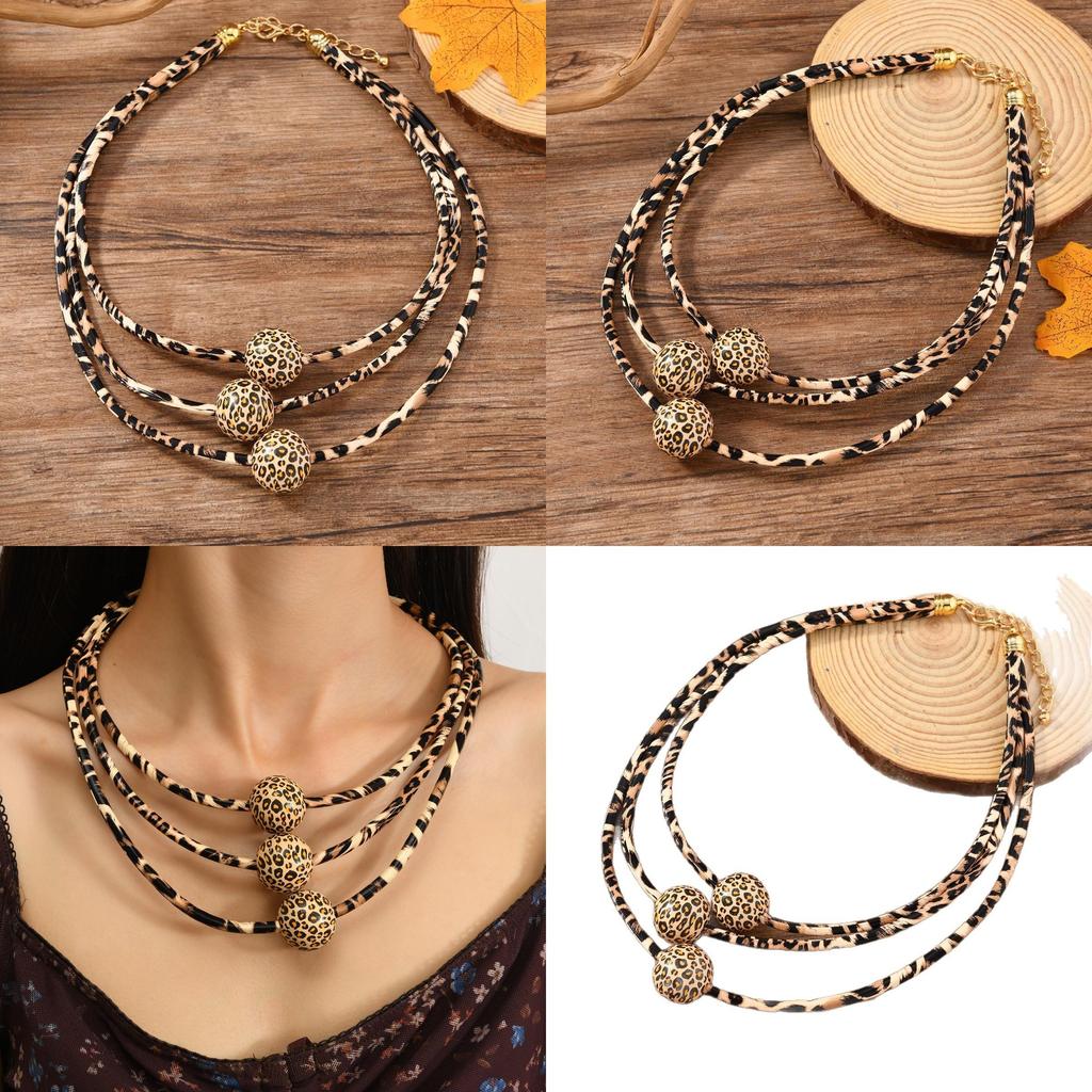 Leopard Print Multilayer Necklace With Geometric Design For Women Fashion Accessories