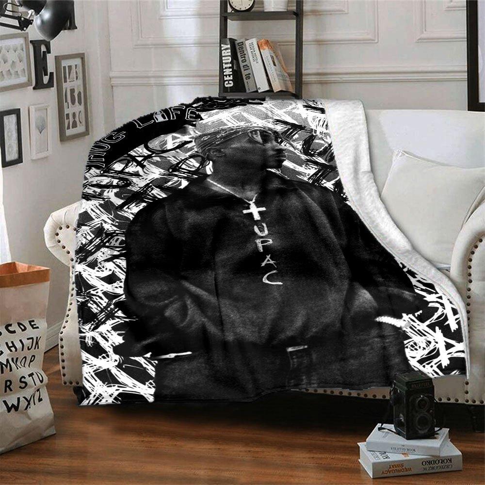 

1pc 2PacHip-Hop Blanket Soft Lightweight All-Season Multi-Purpose Throw for Sofa, Bed, Office & Picnics, French Style with Iconic Album Art D72 80cmx120cm(31inx47in)
