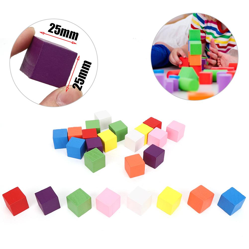 2 Sets Colored Block Set Pine Wood Children Geometry Enlightenment Early Education Toy25Pcs Colored Block 25mm