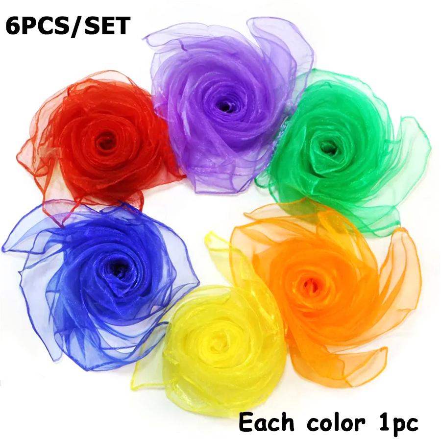 

6/12pcs 60x60cm Colorful Dance Performance Scarf Rainbow Magic Tricks Performance Silk Scarve Hand Neck Decorative Scarf