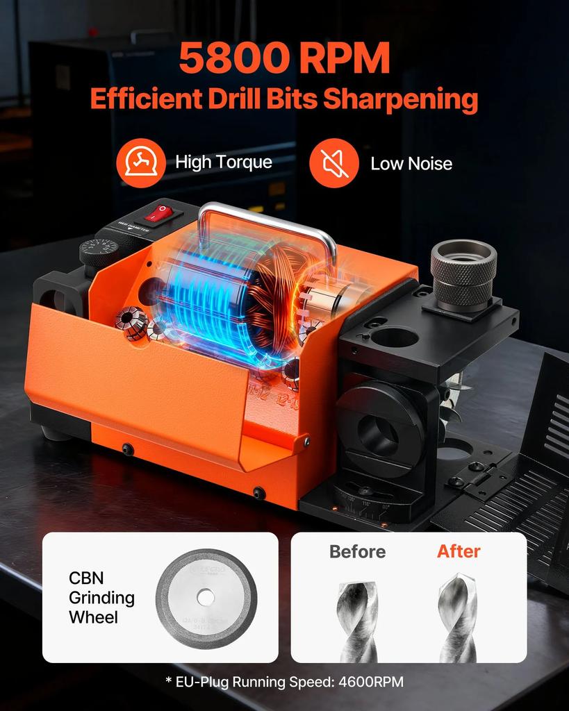 VEVOR Drill Bits Sharpener MR-13D, 3–13mm Professional Drill Bit Grinder with Adjustable Lip Relief Angle