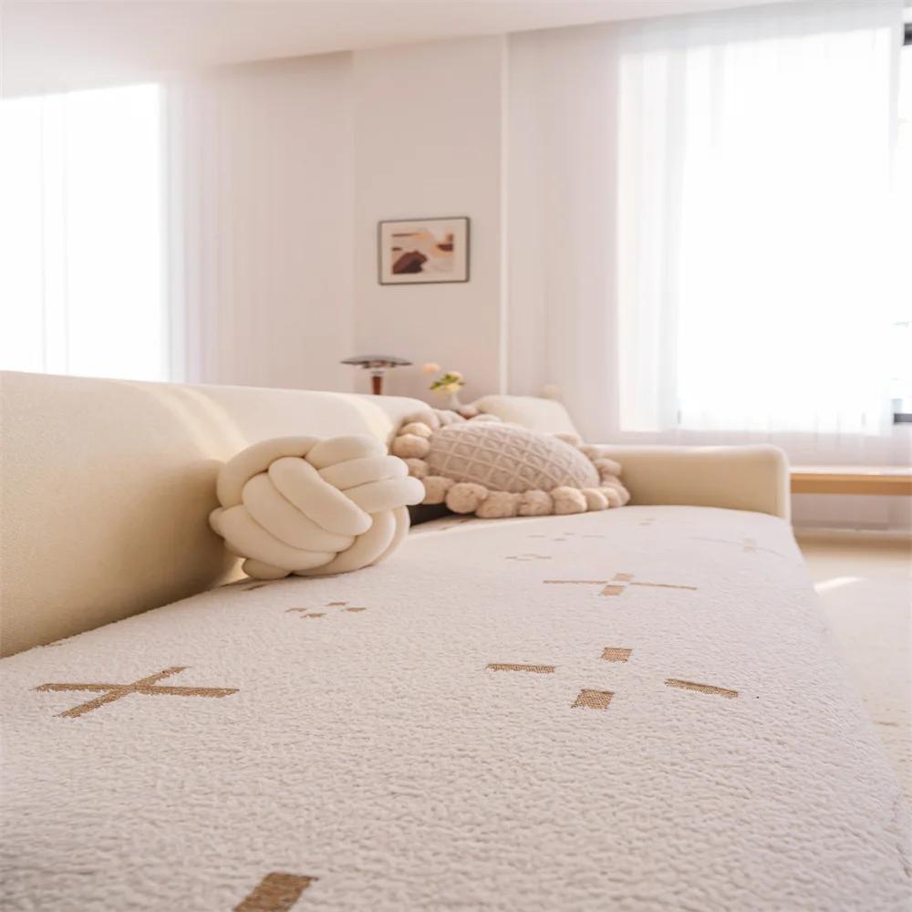 Rabbit Plush Sofa Cushion New Autumn and Winter a Whole Non-slip Cover Cloth Cover Set