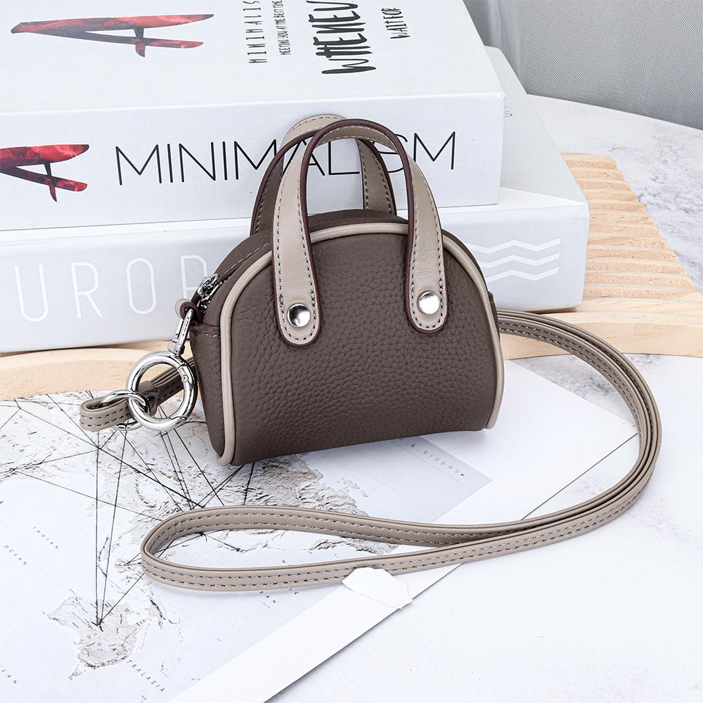 Genuine Leather Mini Lanyard Coin Purse - Ladies Bowling Style Lipstick Storage Bag