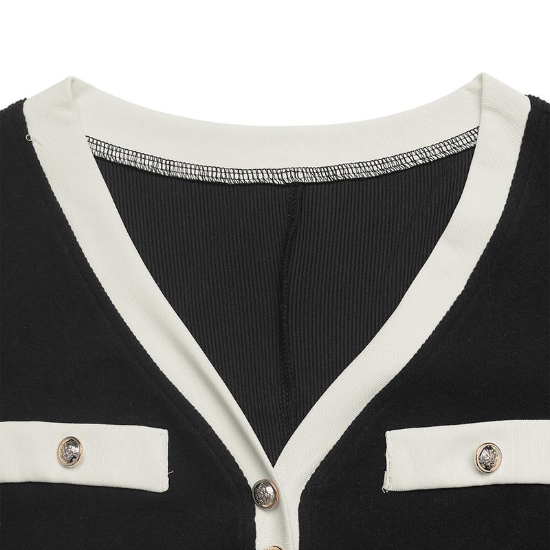 Women's Vintage Color Block V-Neck Knitted Midi Dress with Belted Waist for Spring and Autumn S-XL