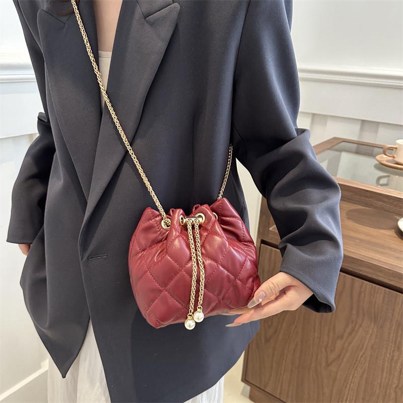 Fashionable Urban Simple Pu Bucket Bag Chain Single Shoulder Crossbody Bag