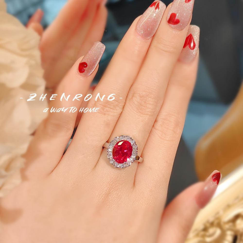 Elegant Open Ring Pigeon Blood Red Corundum Gemstone Jewelry for Women Fashion Accessory
