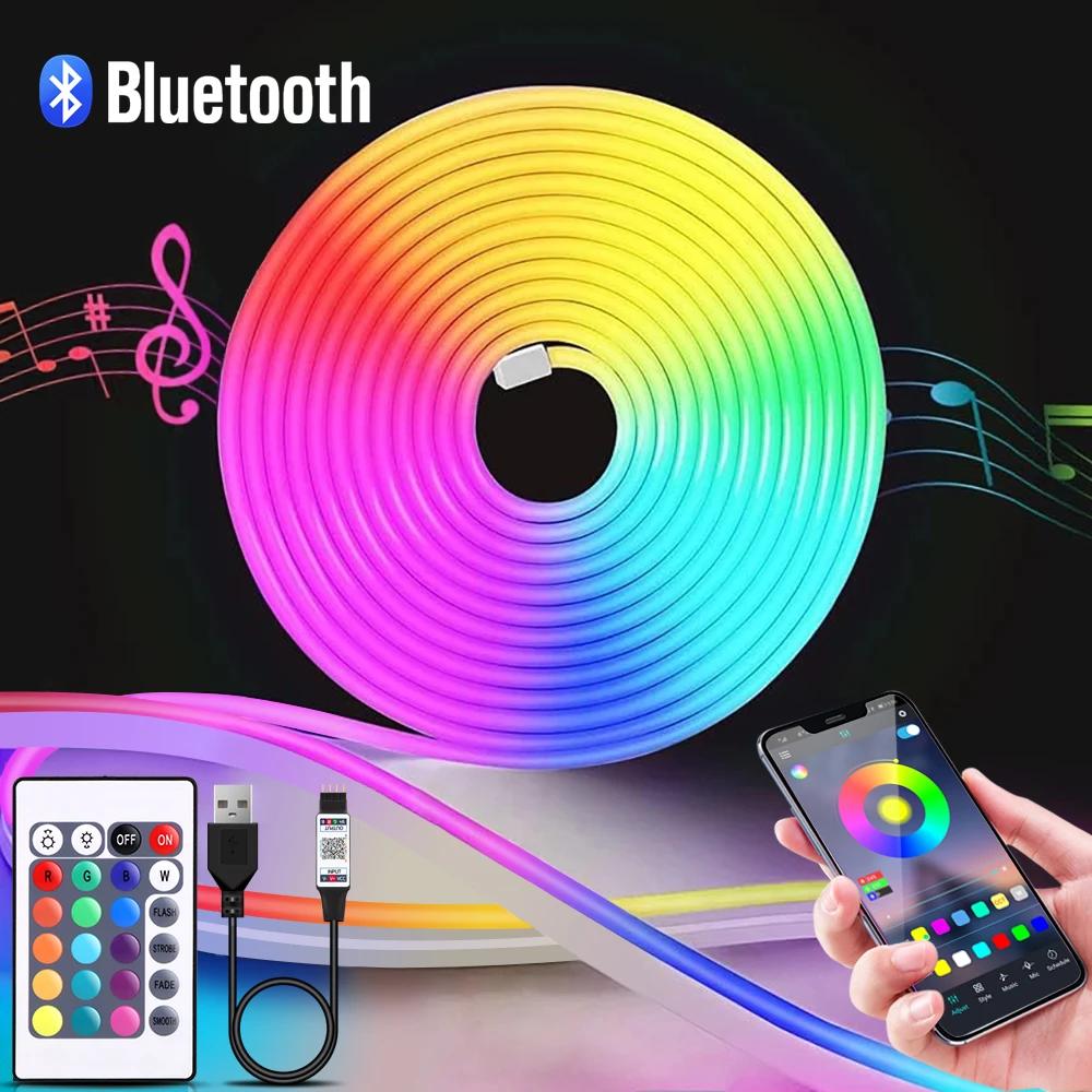 Neon Lights RGB LED Strip Light 5V USB Neon Sign Ribbon Tape 1-5m Bluetooth App&Remote Control Waterproof Room Party Decoration
