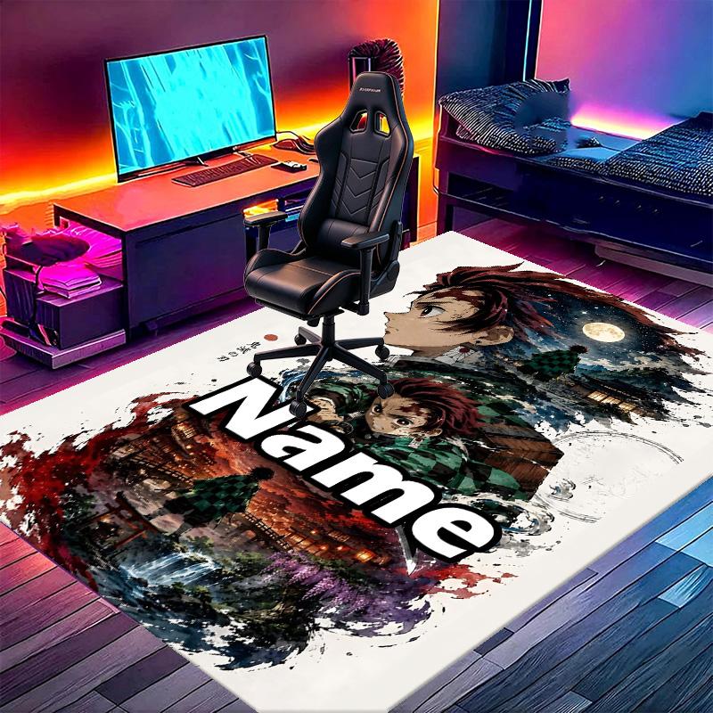 Custom Name Personalized Demon Slayer Print Carpet, Versatile Home Decor Rug, for Playroom, Apartment, Balcony, Entryway, Hallway Gift