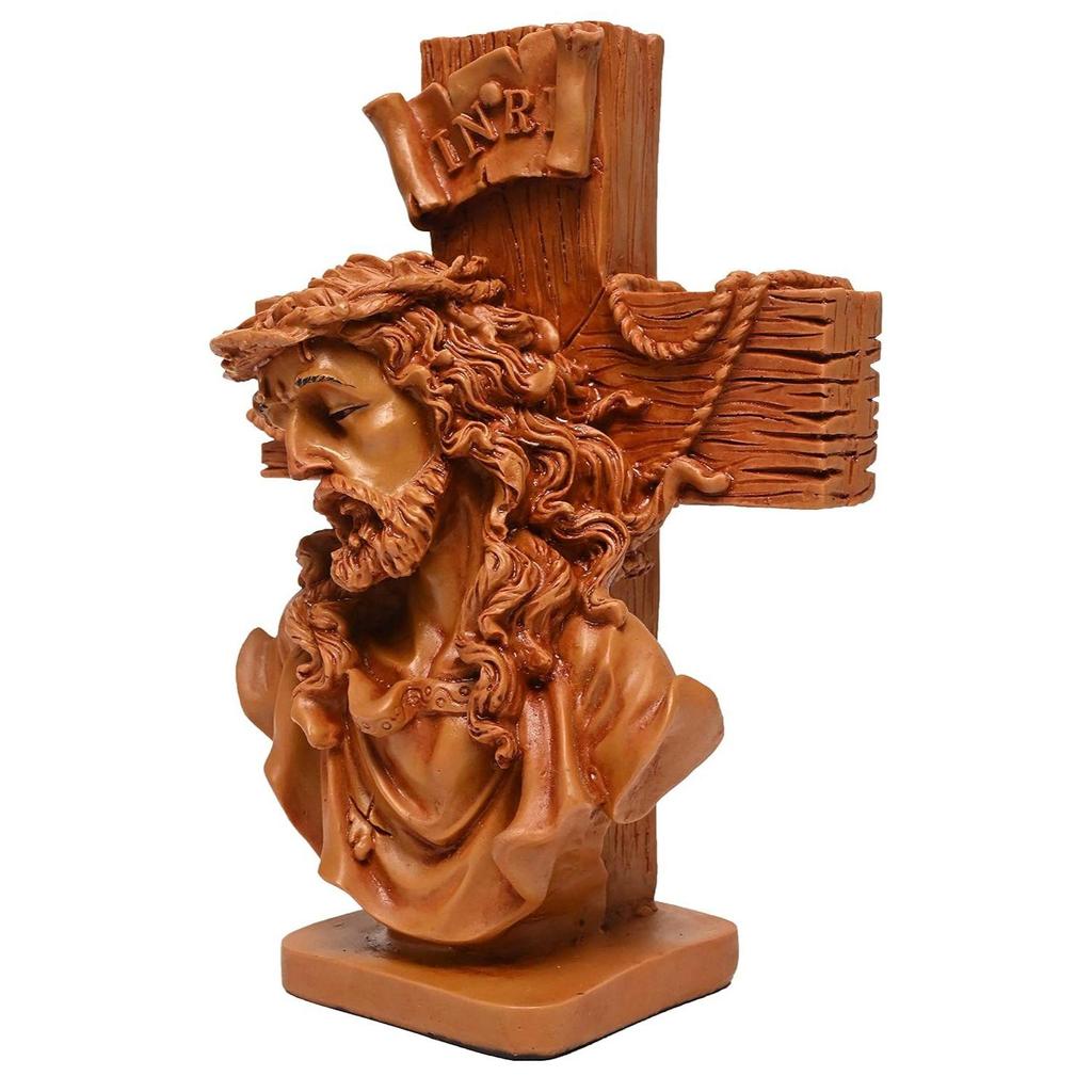 Resin Jesus Christ Idol Perfect for Housewarming, Drawing Room, Gifting and Decoration, Brown 8 Inch
