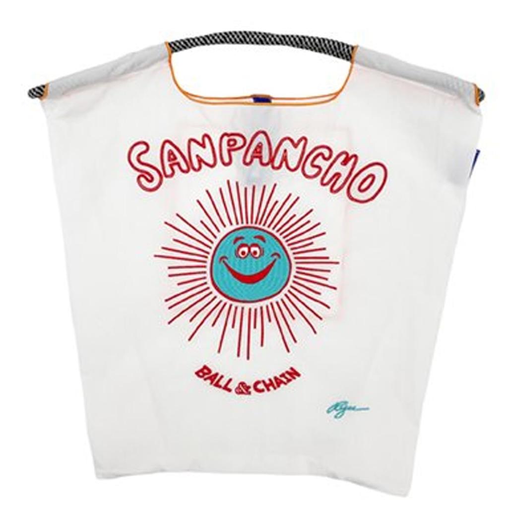 Ball Chain L size Sanpancho Shopping bag Eco bag BLUE LABEL & RYU.SANPANCHO (L, RYU.SANPANCHO/WHITE)