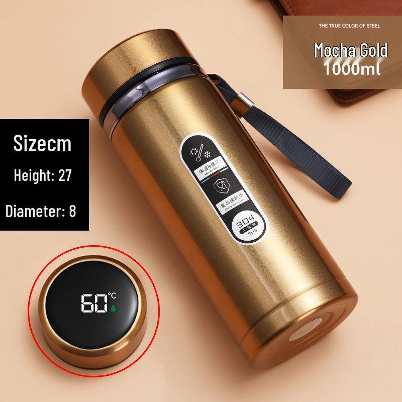 304 Stainless Steel Large-Capacity Insulated Water Cup with Smart Temperature Display and Handle
