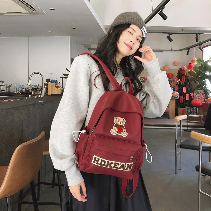 Women's Lightweight Large Capacity School Bag Bear Backpack Junior High School Student Backpack