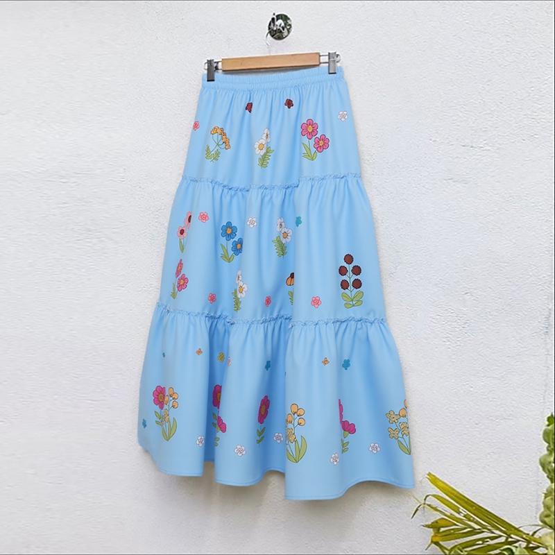 

ZANZEA Женские повседневные длинные юбки с эластичной талией, свободного кроя, летние, с цветочным принтом 5XL синий