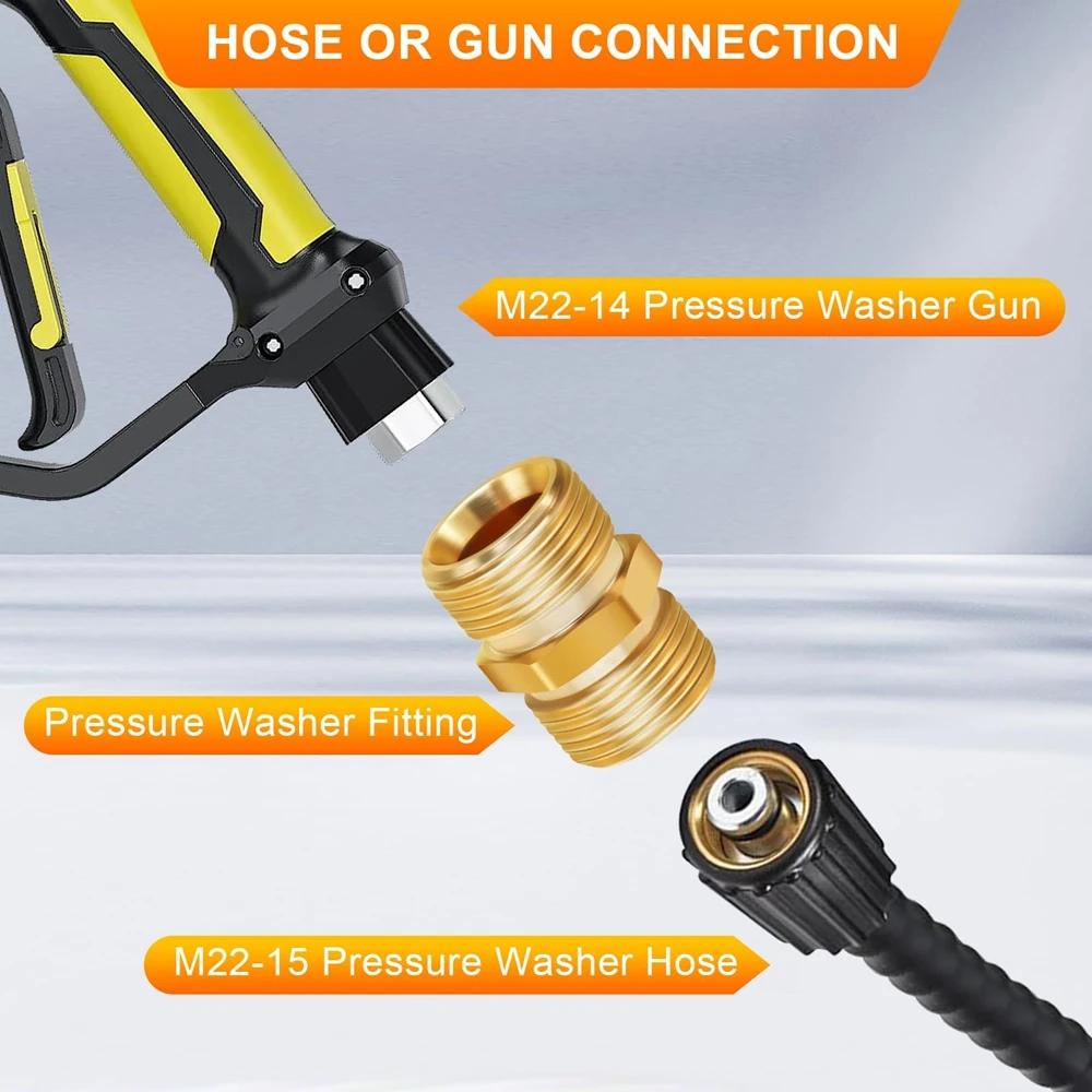 Brass M22 Hose Connector 15mm Female To 14mm Male, High Pressure Washer Extension Coupler Adapter for Power Washer Hose