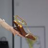 2025 summer new French temperament versatile square head cross with niche simple wedge heel high heel gold sandals women