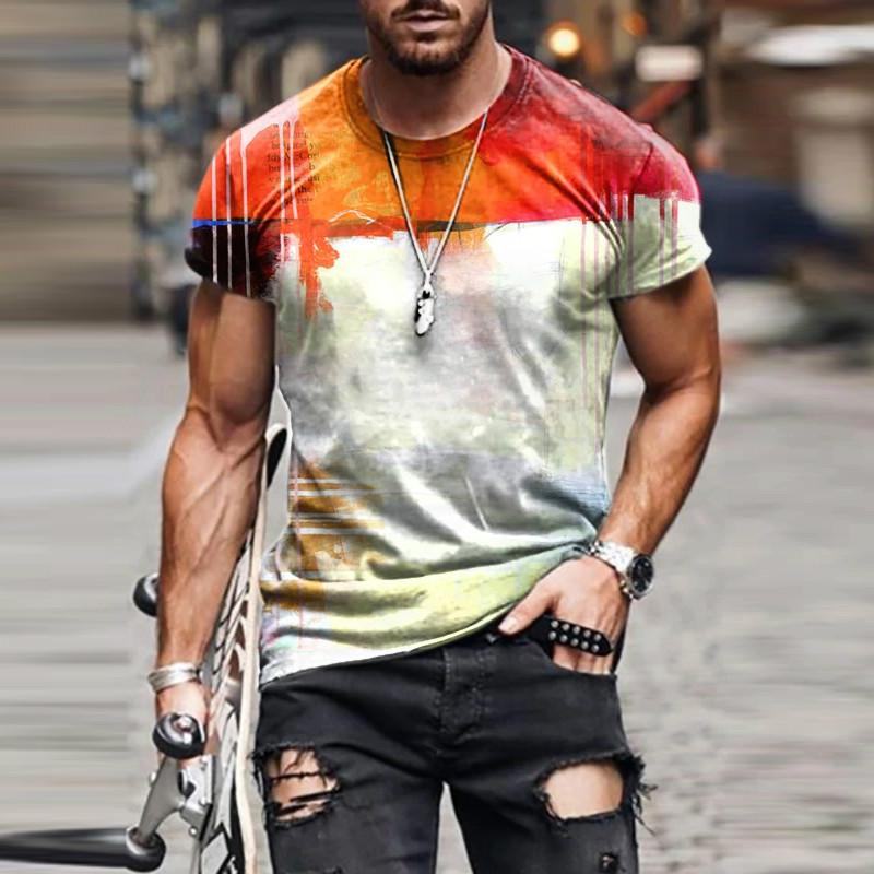 Retro 3D Potisk Pánské Tričko Ležérní Krátký Rukáv O-Výstřih Pulovr Košile Street Youth Rychleschnoucí Módní Oblečení Pánské Topy