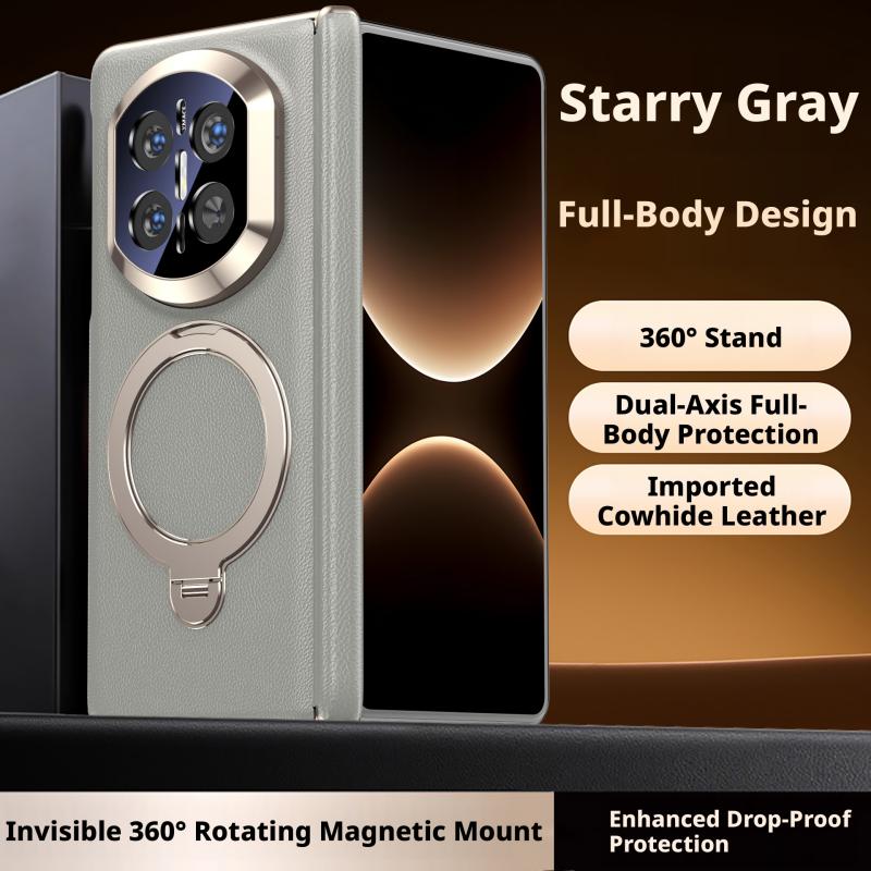 Premium Genuine Leather Case For Huawei Mate X7 X6 X5 Magnetic Dual Hinge Protection 360° Rotating Bracket Cover Genuine Leather&Huawei Mate X6