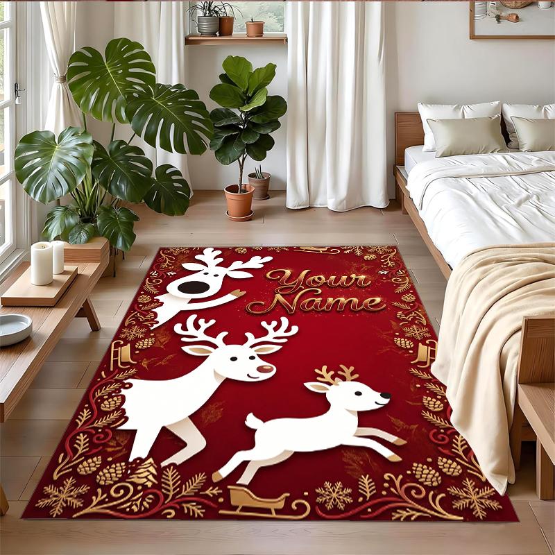 Christmas Custom Name Printed Square Area Rug Soft Non Slip Floor Carpet For Bedroom Holiday Gift