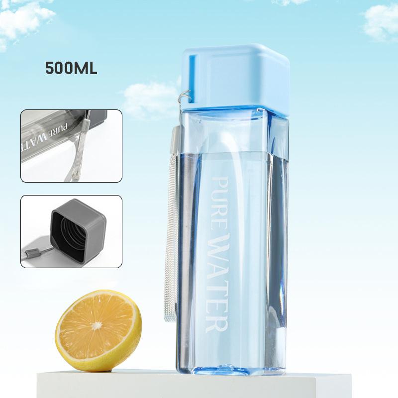 

Простая квадратная бутылка для воды, персонализированная, 500 мл, портативная, креативная, герметичная, термостойкая, пластиковая спортивная бутылка синий