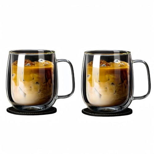 Zomaki Double-Glare, Double-Walled, Heat-Resistant Cups with Handles, Flat Bottom, for Home Use, High Temperature and Heat Resistance, Suitable for Mi