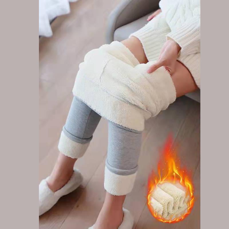 

Жіночі зимові плюс оксамитові еластичні легінси Теплі товсті штани для йоги з високою талією Повсякденні тонкі універсальні штани M світло-сірий колір