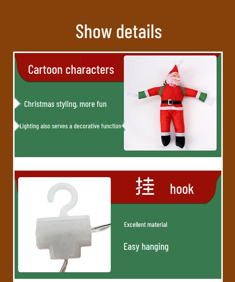 LED Christmas Climbing Ladder Lights with USB Santa and Colorful Stars for Outdoor Decoration