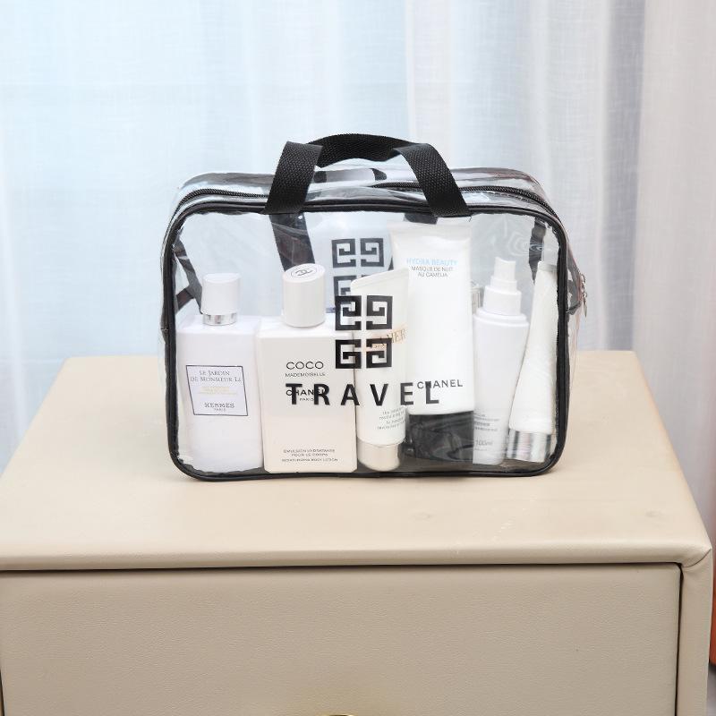 Transparent Three-Piece PVC Cosmetic Bag Set: Large, Frosted, Portable Storage for Women