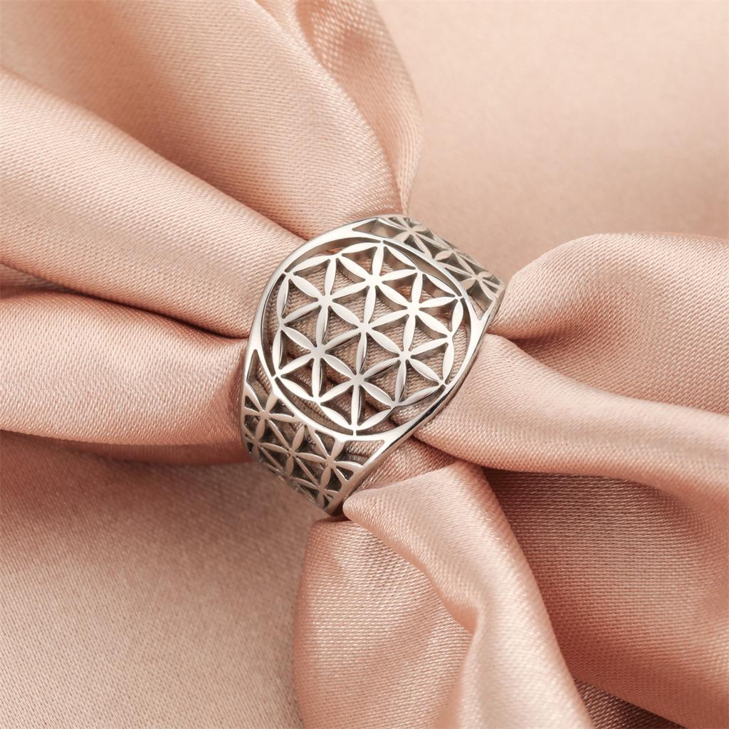  Flower of Life Rings Stainless Steel Hollow Sacred Mandala Ring for Women Men Spiritual Jewelry Gift