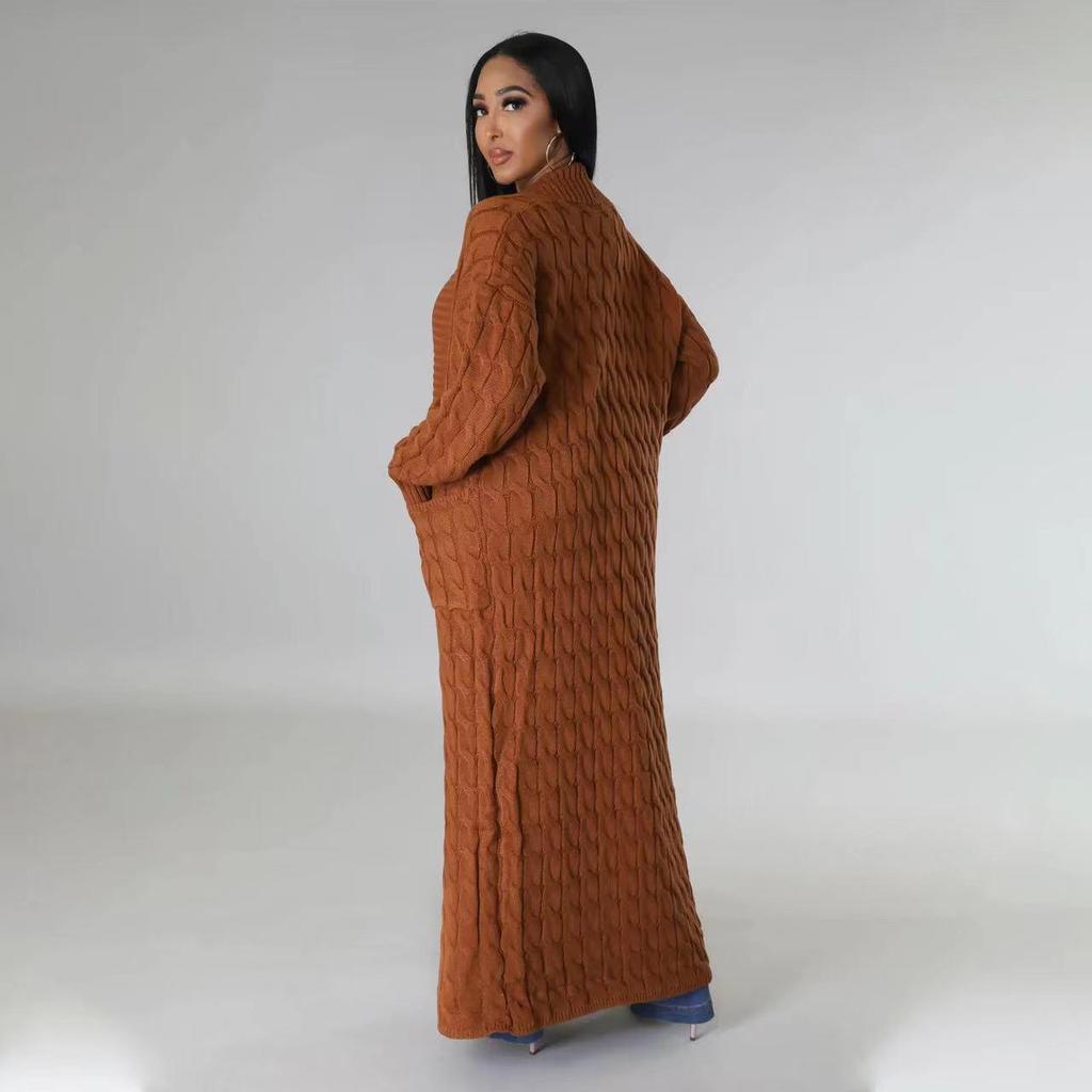 2025 New Women's Fashion Long Sleeve Pocket Cardigan – Autumn/Winter Pure Color Sweater