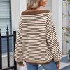 Women's Fashionable Striped Contrasting Temperament One Neck Knitted Sweater Top