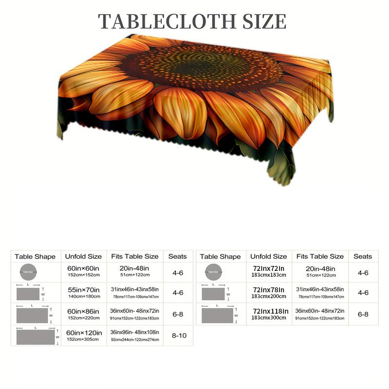 Vibrant Sunflower Pattern Tablecloth - Easy-Clean PolyestPicnic Accessorieser, Perfect for Picnics, Camping, Weddings, Parties, Christmas