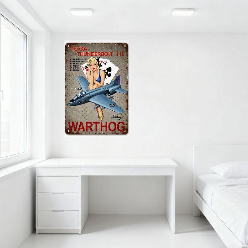 Vintage Thunderbolt III A-10 Warthog Military Metal Tin Sign Pin-Up Girl Ace of Spades King of Clubs Retro Home Decor for Man Ca