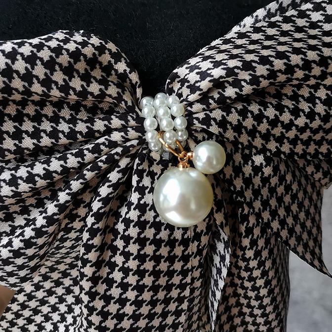 Spring and Autumn New Thousand Birds Plaid Bow Wool Beret Femininity Ribbon Pumpkin Hat Woolen Painter Hat