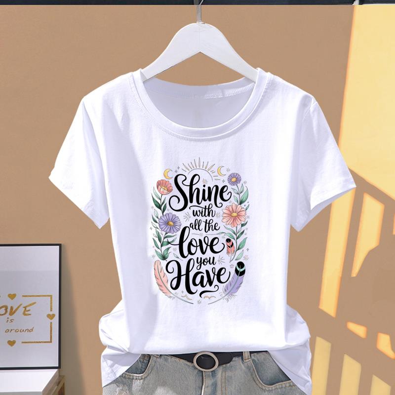 (Asian Size) lovely flower trend cute Casual T Short Sleeve T-shirts Women's Top Print O-neck Fashion Female Clothing Graphic Tee