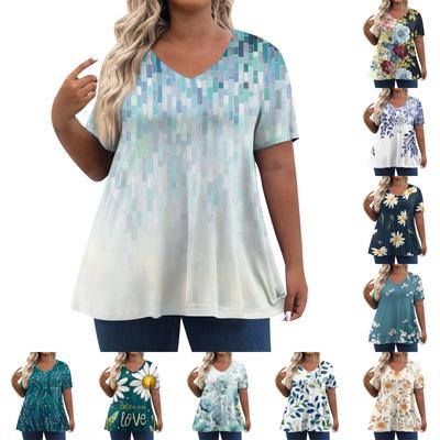 Womens Plus Size Tops Shorts Sleeve Shirts V Neck Casual Clothing Clothes Prints Tops