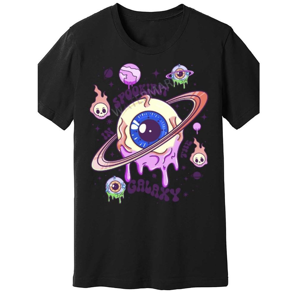 

The Milky Way s Scariest Halloween Men s Short Sleeve T-Shirt Funny Cartoon Planet and Eyeball Design Black T-Shirt S