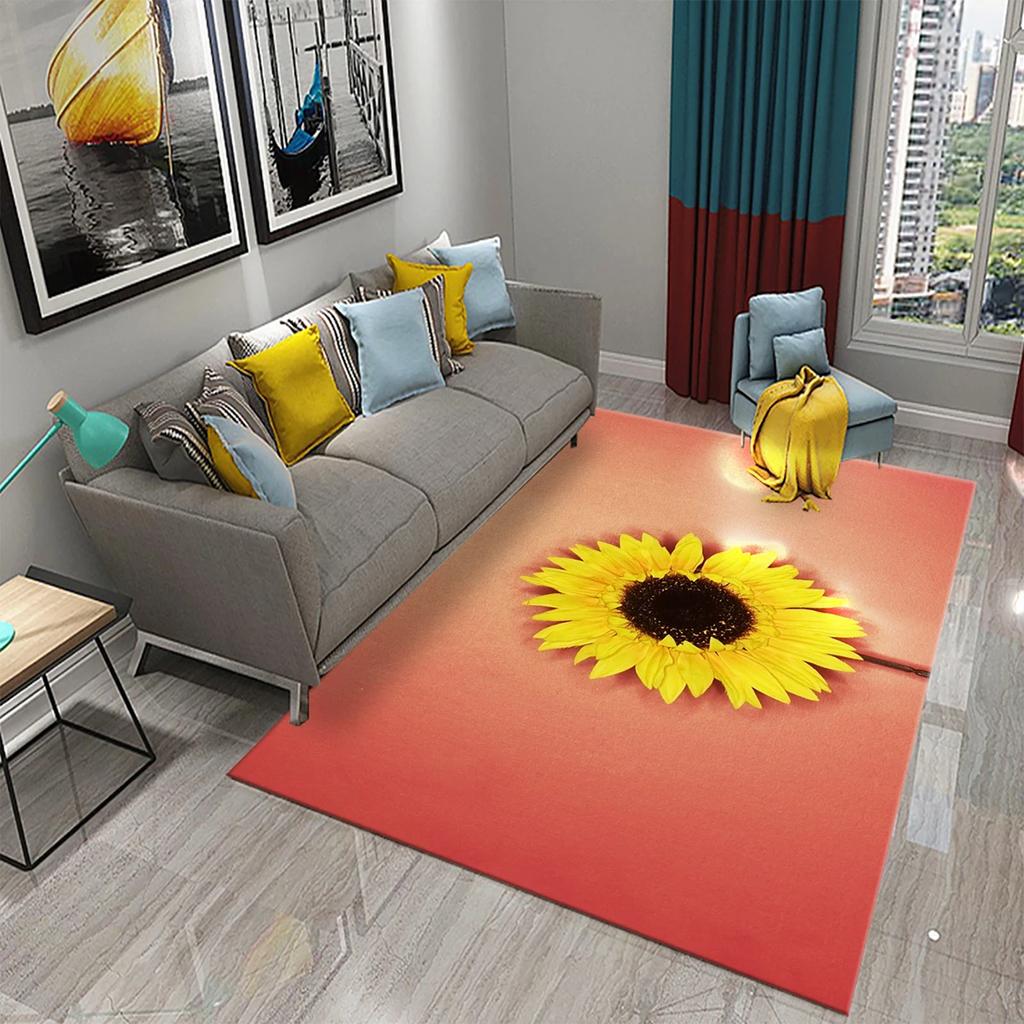 3D Oil Painting Sunflower Carpet for Living Dining Room Bedroom Kitchen Van Gogh Sunflower Nursery Rug Floor Non Slip Area Rug