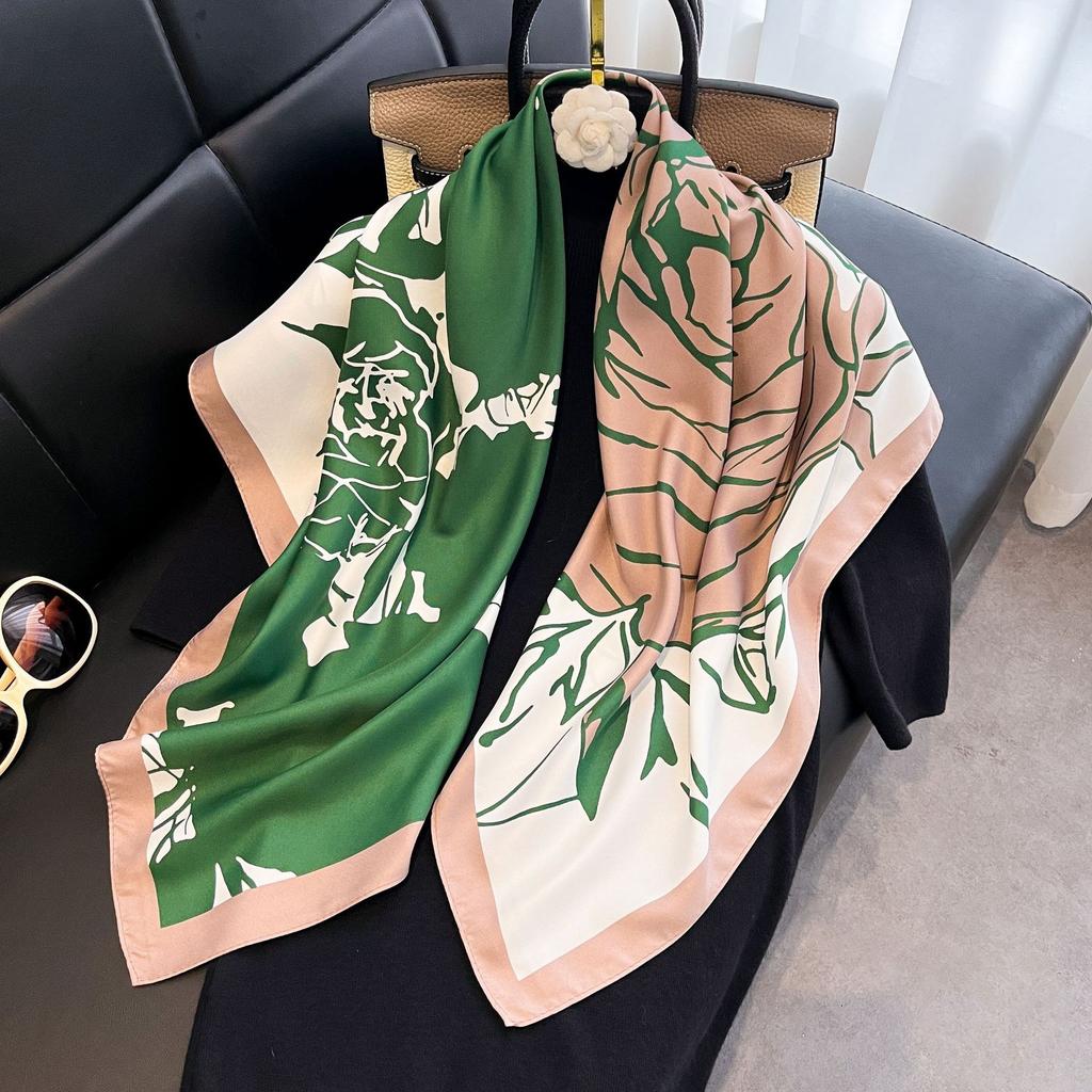 Simple 91cm square scarf ins Han Da striped silk multi-functional scarf fashion day shawl silk scarf light luxury