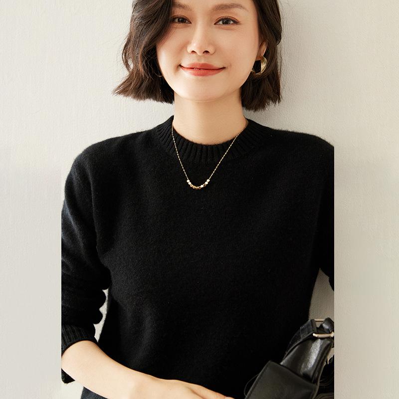 

Женский кашемировый свитер с круглым вырезом - Плотный, универсальный, повседневный трикотаж для тепла осенью и зимой M (85-110 jin)